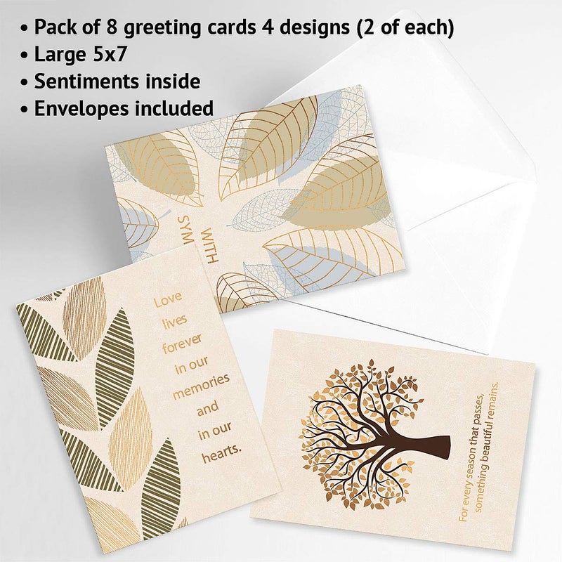 Current Foil Falling Leaves Sympathy Cards - Set of 8 (4 designs), Large 5" x 7", Sympathy Cards with Sentiments Inside, Includes White Envelopes - Image 4
